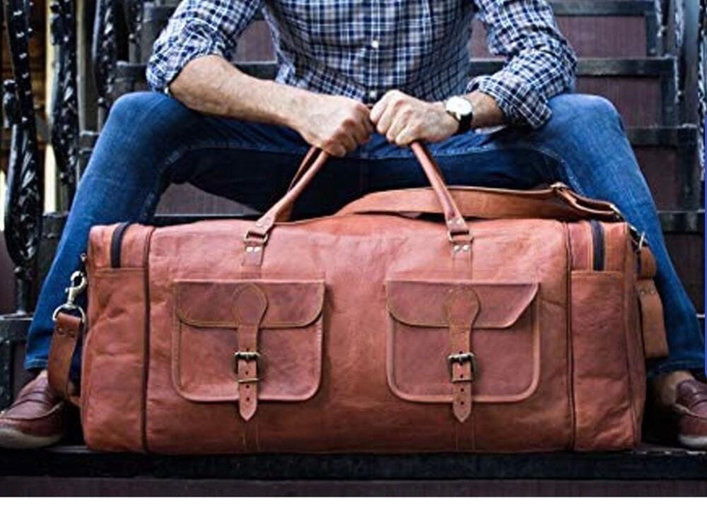 Komal’s Passion Leather Large Weekender Duffel Bag Brown Carry-On Travel Bag